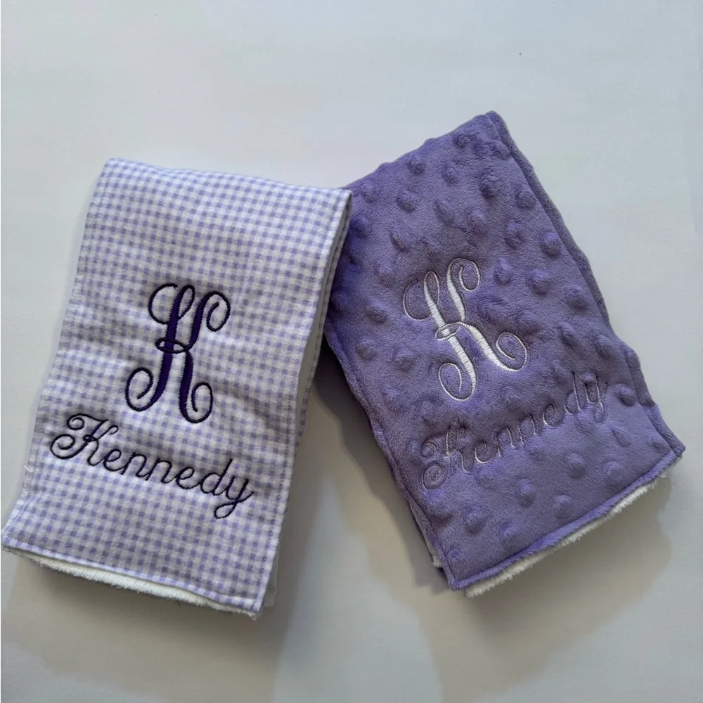 Purple Monogrammed Burp Cloths